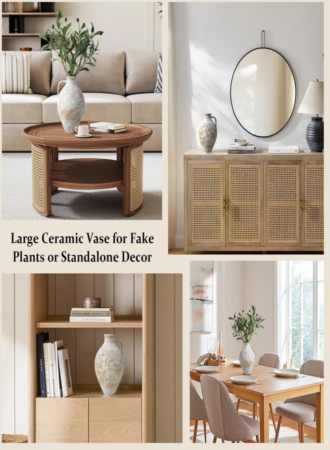 ASHELYULLA Vintage Ceramic Vase with Fake Olive Branches, Farmhouse White Vase with 2Pcs Faux Olive Plant Greenery for Home Bedroom Living Room Side Table Entryway Dining Table Decor - Image 3